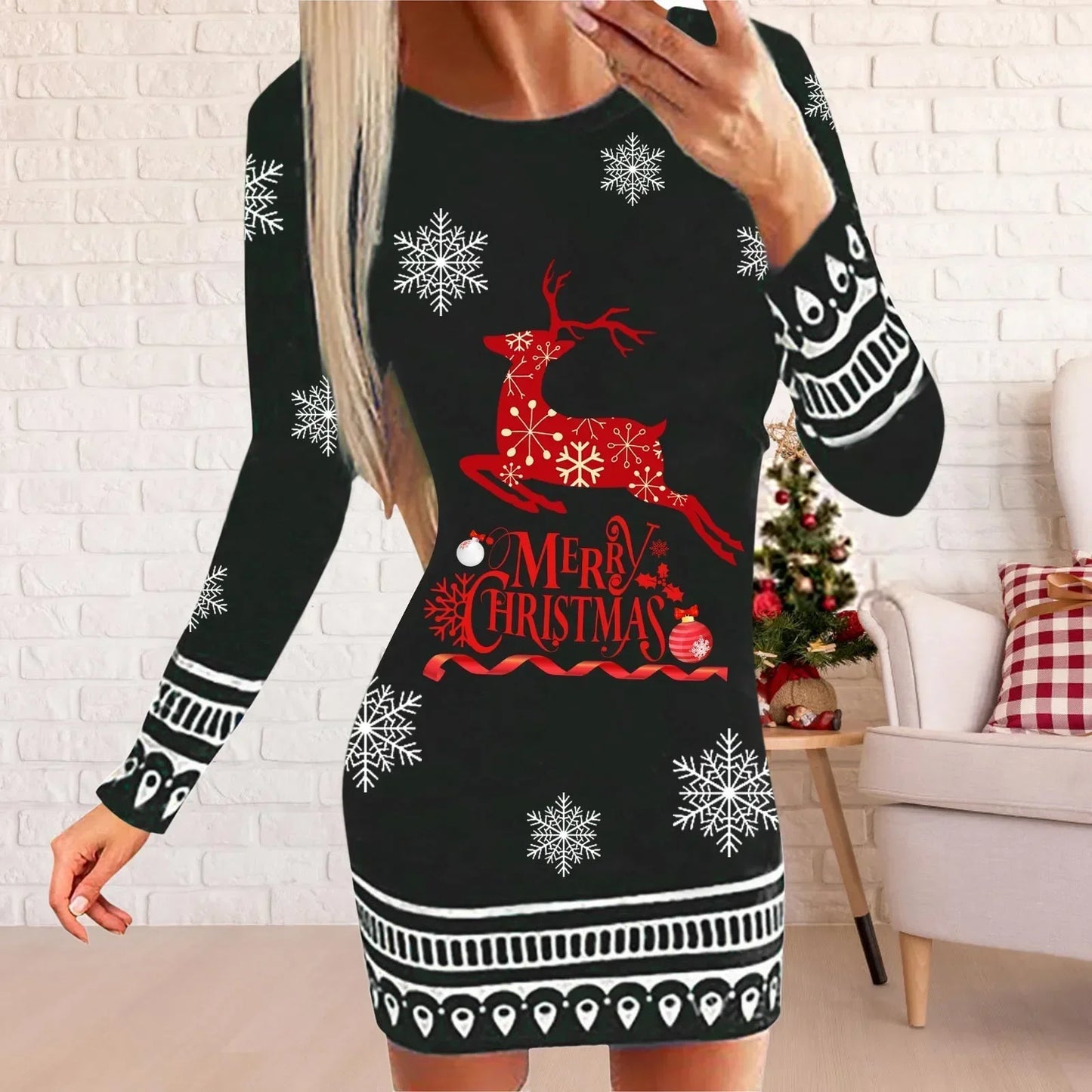 Imogen – Vintage Christmas Mini Dress with Reindeer Print