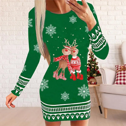 Imogen – Vintage Christmas Mini Dress with Reindeer Print