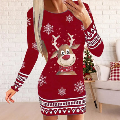 Imogen – Vintage Christmas Mini Dress with Reindeer Print