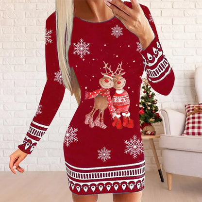 Imogen – Vintage Christmas Mini Dress with Reindeer Print