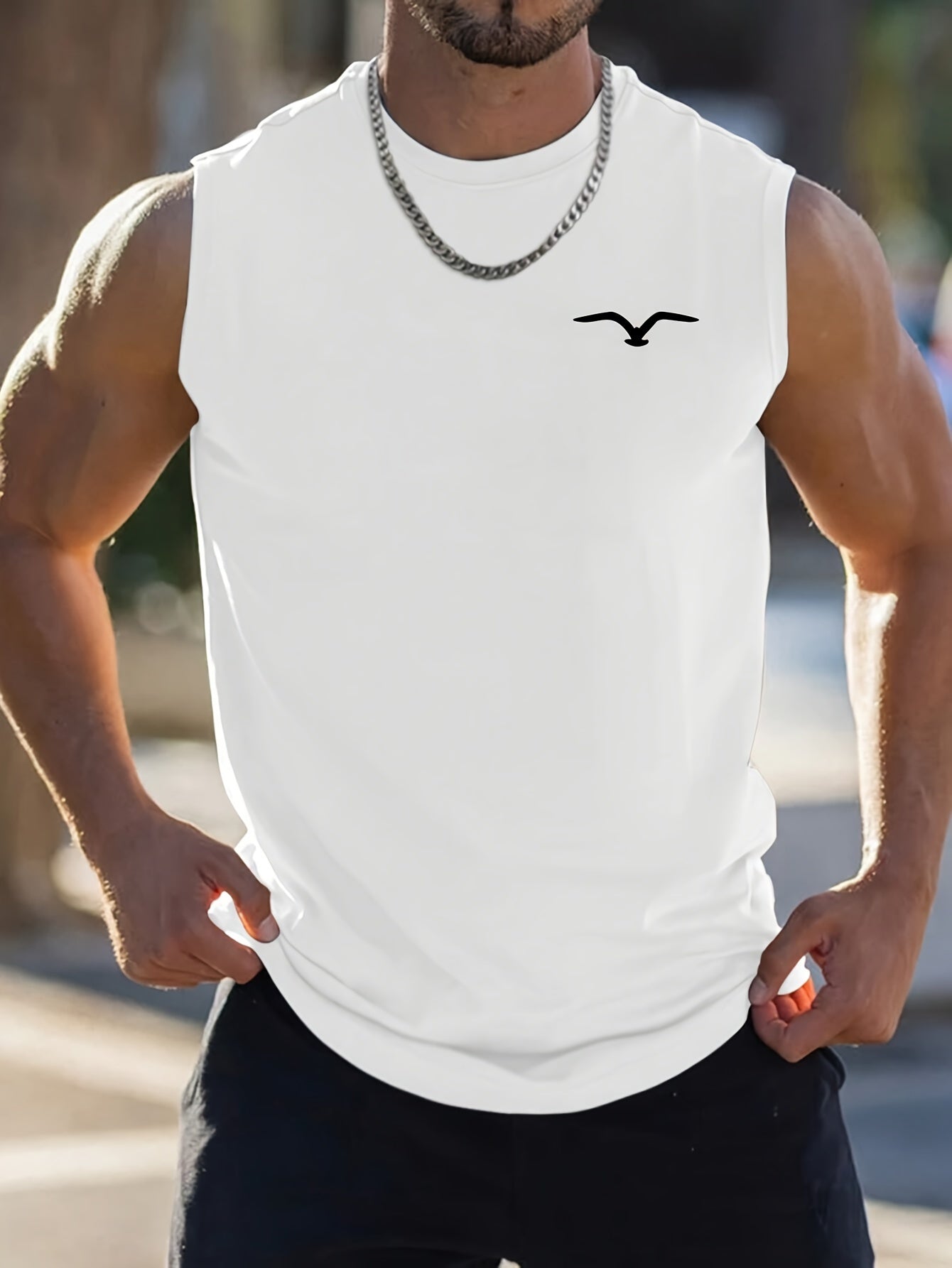 Philip - Sleeveless Training Tank Tops with Seagull Graphic Print for Men