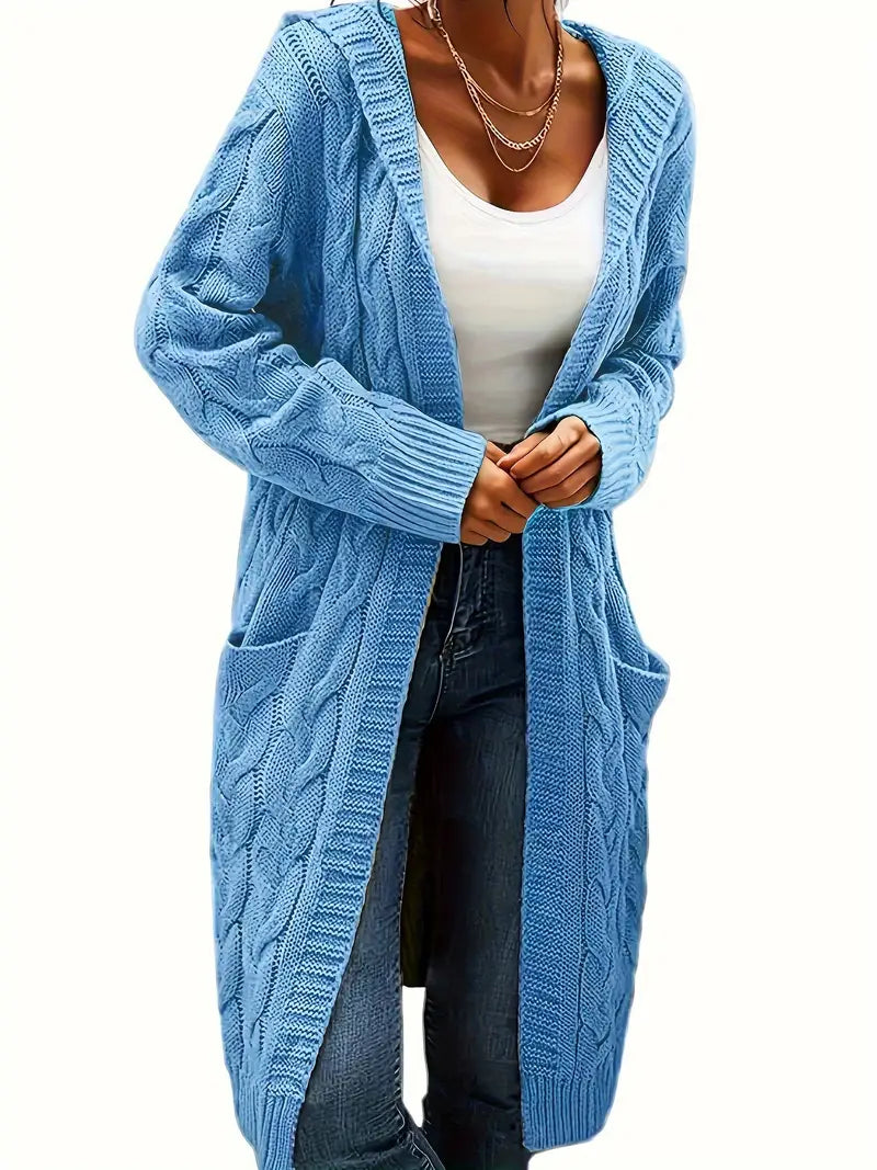 Isabella - Mid Length Knitted Cardigan with Hooded and Open Front for Women