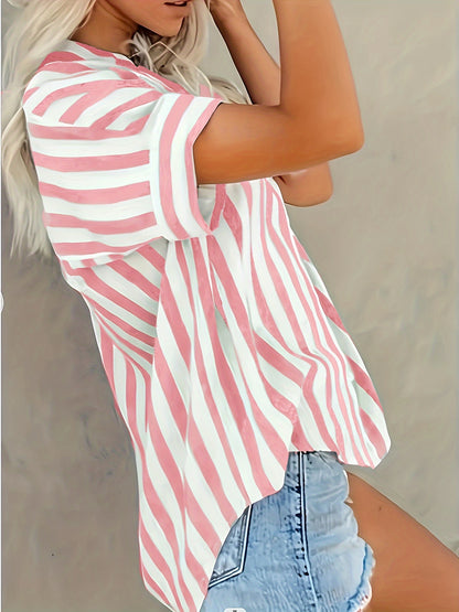 Willow - Stripe Blouse with Button Front and Batwing Sleeve for Women