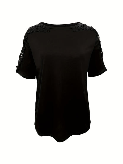 Charlotte – Elegant Lace Stitching Crew Neck T-Shirt for Women