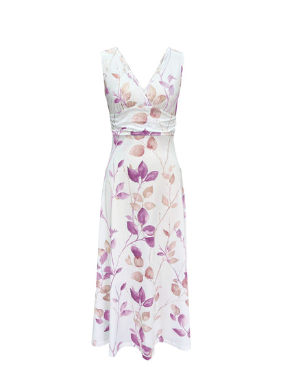 Kendall - Elegant Sleeveless Flowy Dress with  Floral Print and V-neck for Women