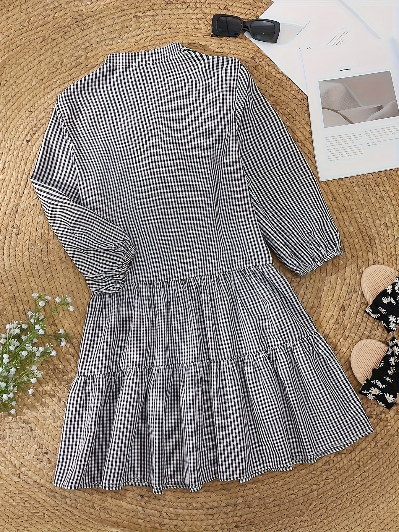 Jessica - Mini Dress with Gingham Print and Button Front for Women