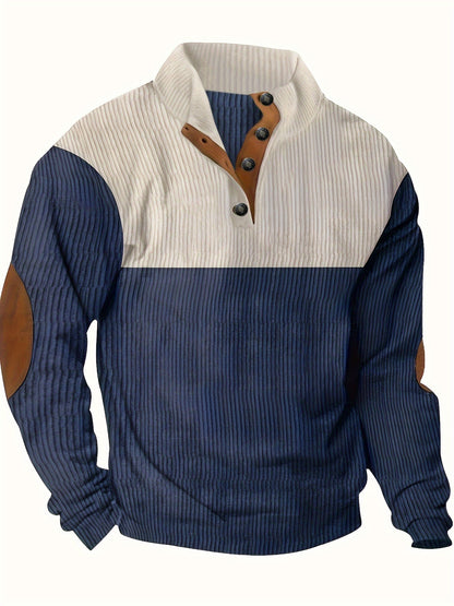 Aaron – Men's Henley Shirt with Contrast Patchwork