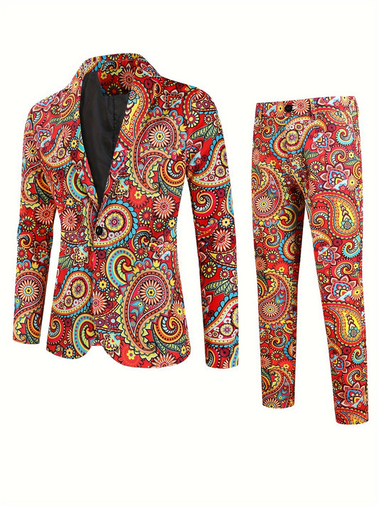 Benjamin - Stylish Suit Set with Vibrant Paisley Pattern Digital Print Suit and Trousers for Men