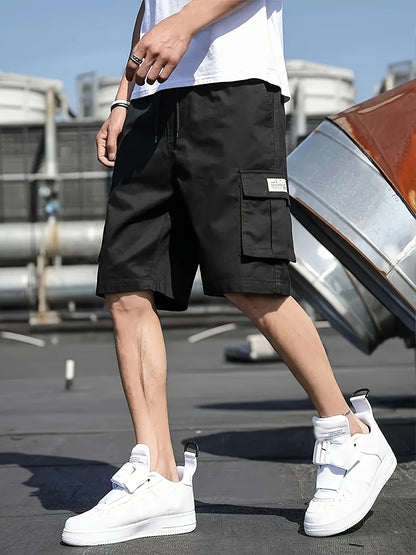 Carlo - 4pcs Label Patched Cargo Shorts with Drawstrings