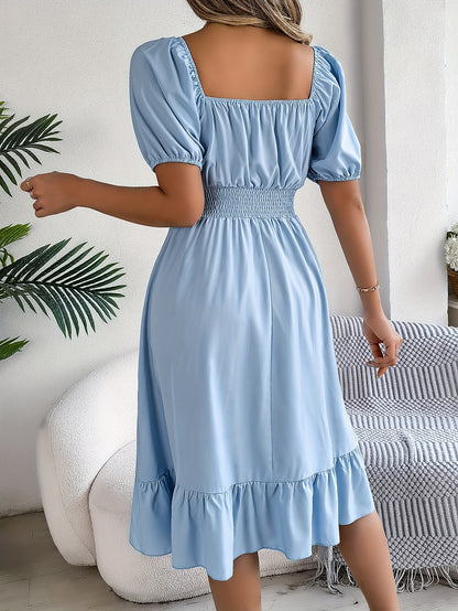 Lovilia - Puff Sleeve Dress with Ruched Bust and Ruffle Hem for Women