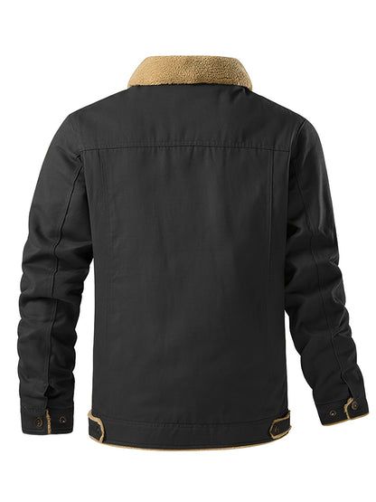 Christopher - Casual Warm Fleece Jacket with Flap Pocket and Button Up for Men