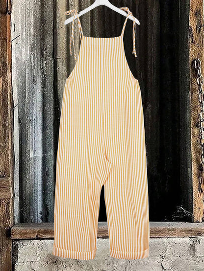 Linda – Striped Sleeveless Overalls with Tie Shoulders