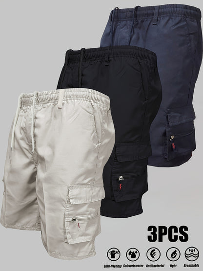 Edward - 3pcs Casual Cargo Shorts with Side Pockets and Loose Fit for Men