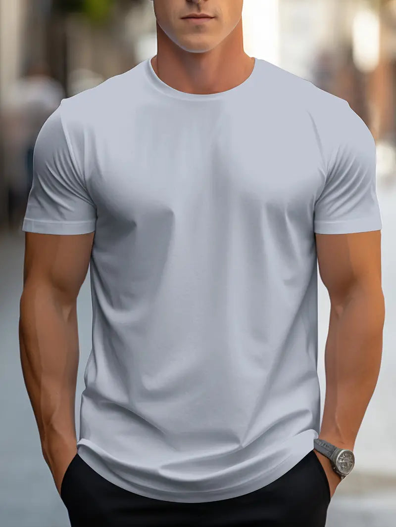 Robert - Solid Color T-Shirt with Round Neck and Short Sleeve for Men