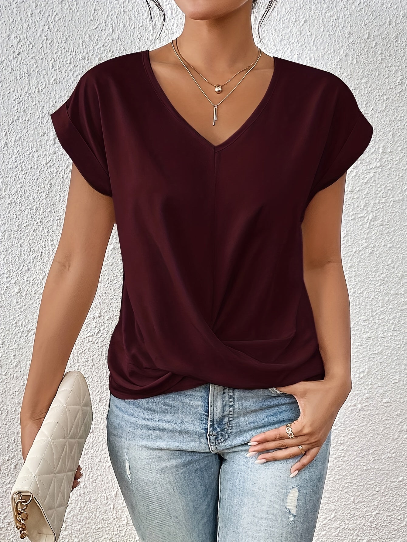 Avery - Casual V Neck Blouse with Cap Sleeve for Women