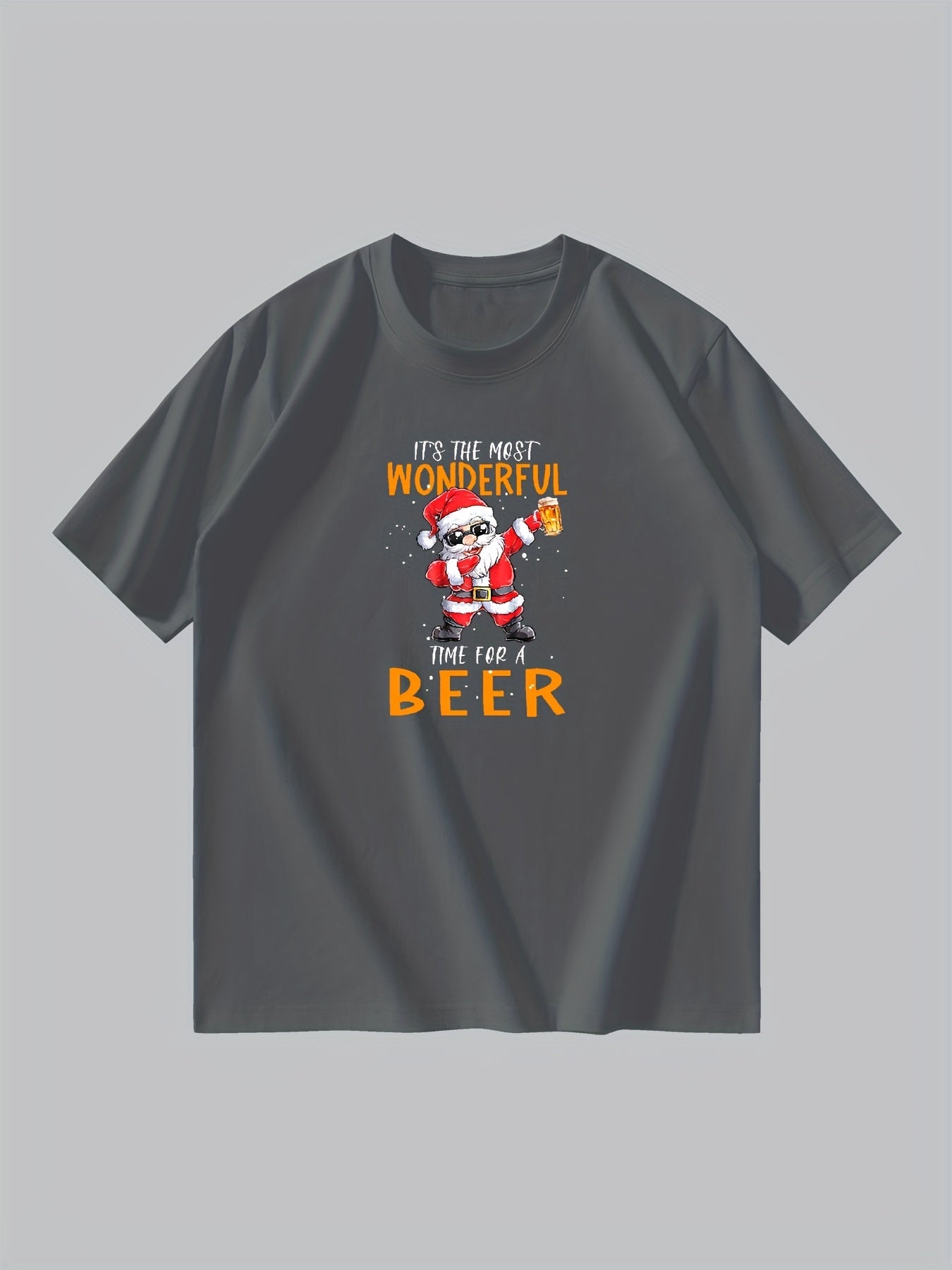 Jeremiah - Casual T-Shirt with Fun Santa Claus Drinking Beer Graphic Print for Men