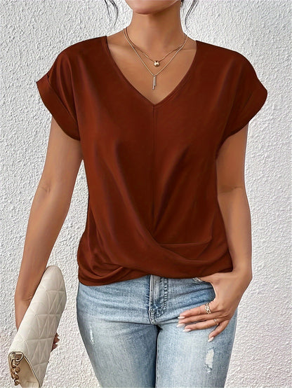 Avery - Casual V Neck Blouse with Cap Sleeve for Women