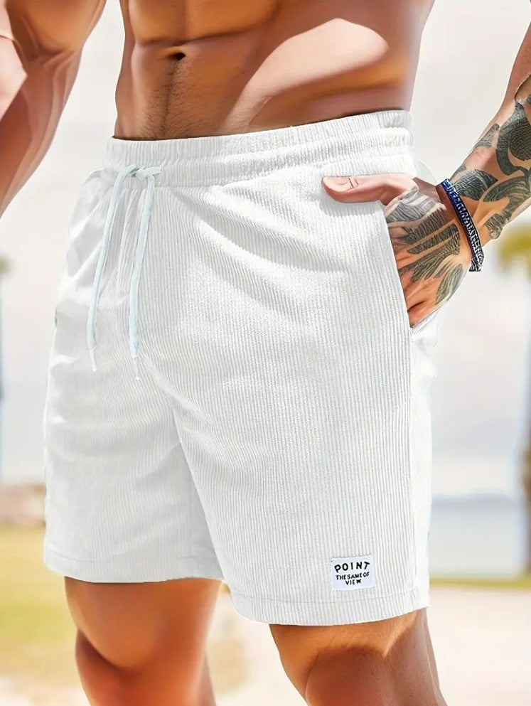 Matthew - Label Patched Corduroy Shorts with Drawstring for Men