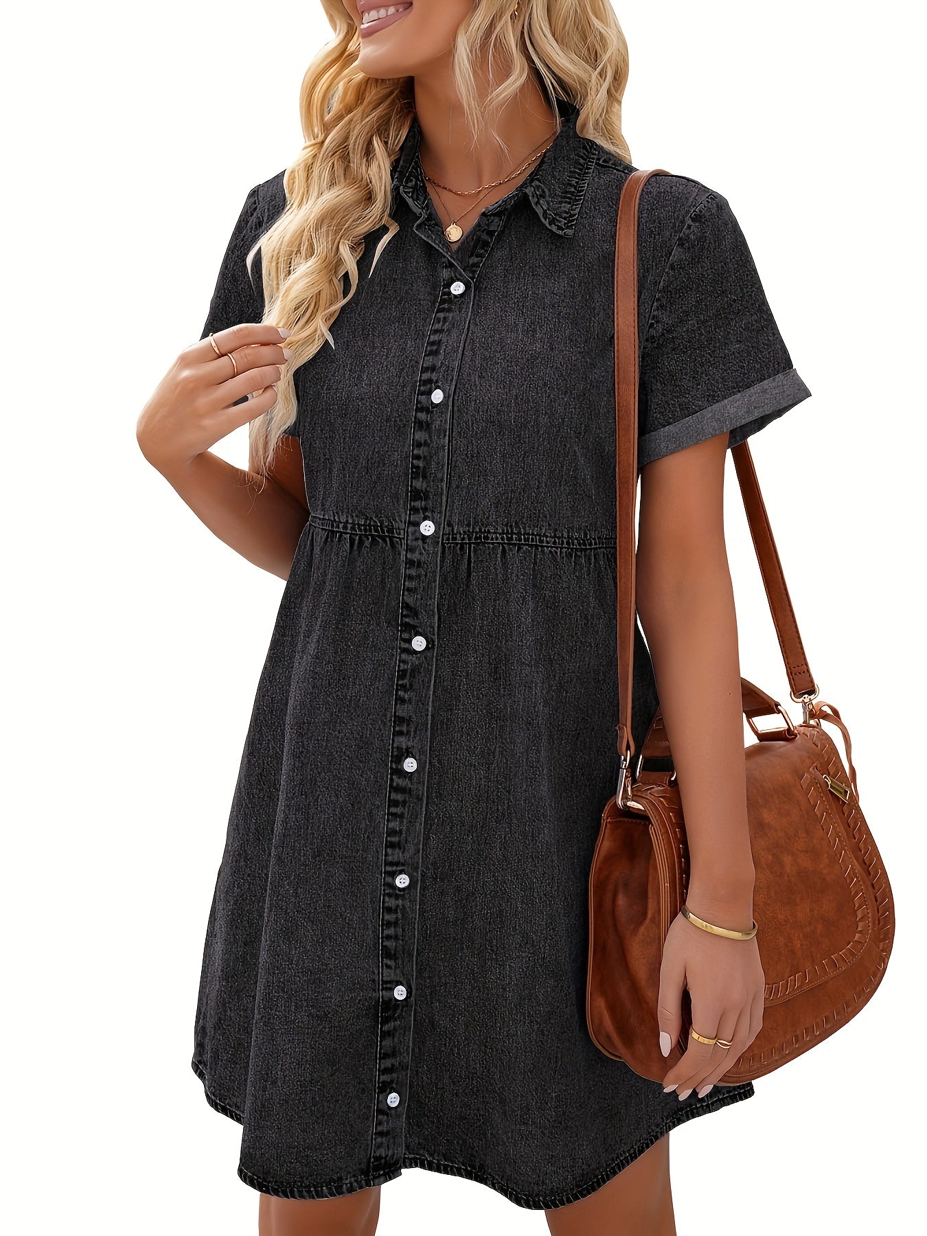 Juniper - Denim Dress with Button Up and Tiered Layered Ruffled for Women