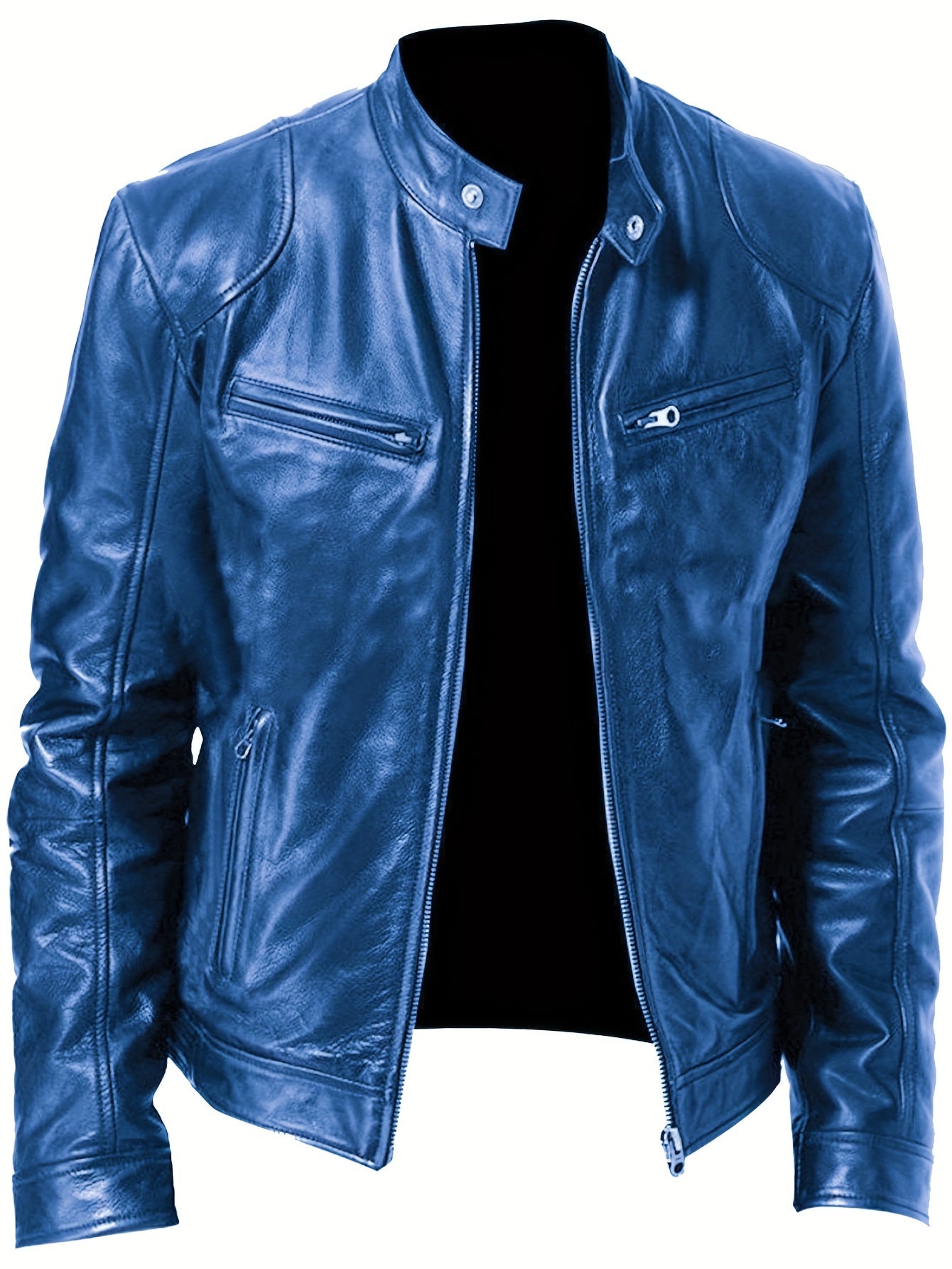 Samuel - Leather Jacket with Zipper and Small Stand Collar for Men