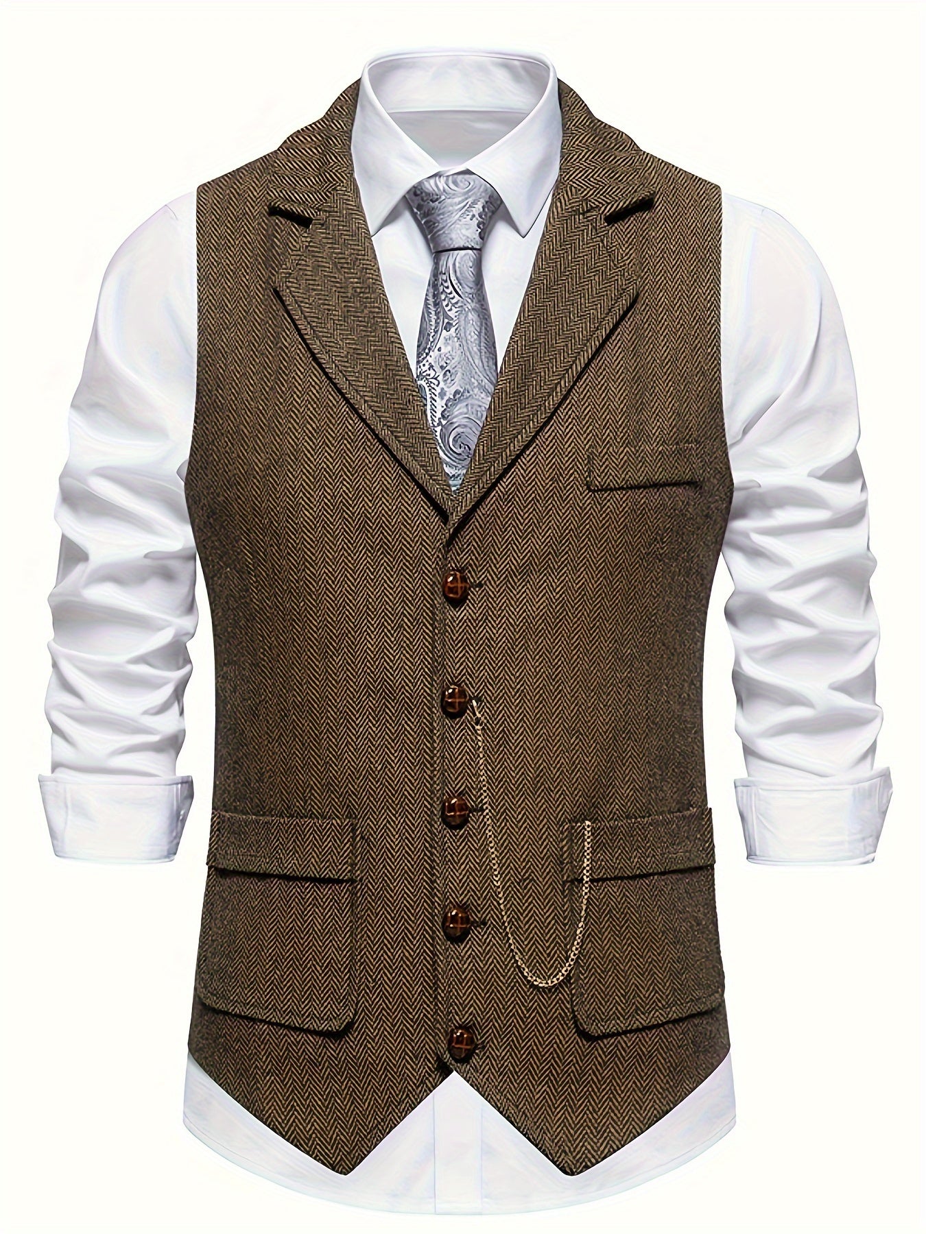 Clarence - Retro Herringbone Single Breasted Waistcoat for Men