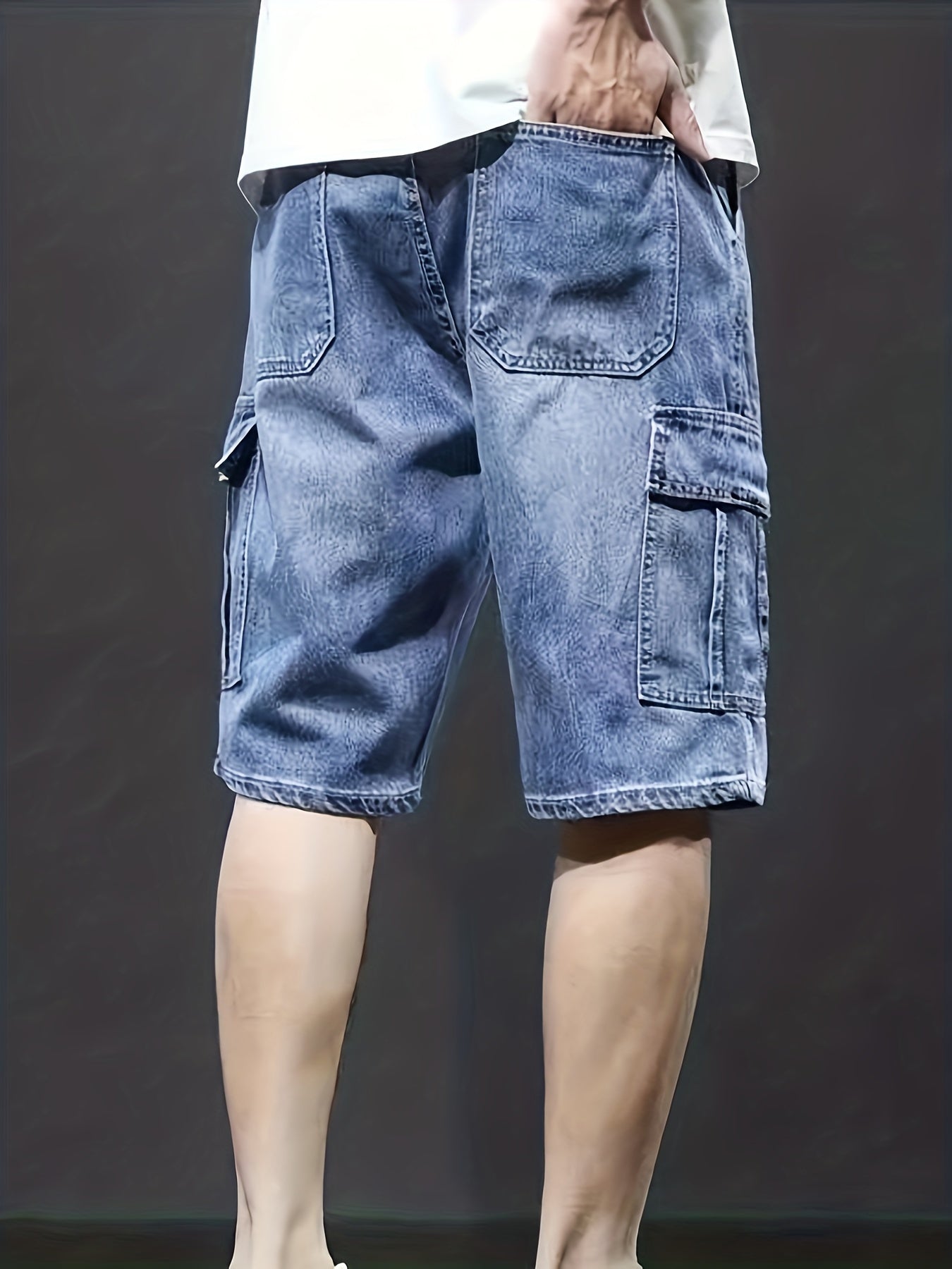 Joshua - Denim Cargo Shorts with Flap Pockets for Men