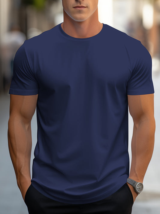 Robert - Solid Color T-Shirt with Round Neck and Short Sleeve for Men