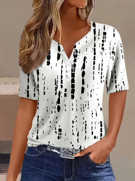 Bella - Notched Neck T-Shirt with Allover Print for Women