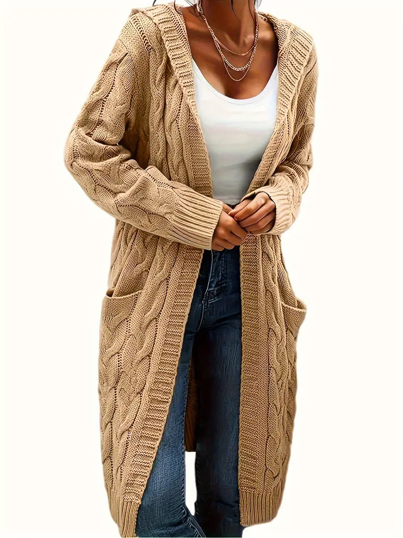 Isabella - Mid Length Knitted Cardigan with Hooded and Open Front for Women