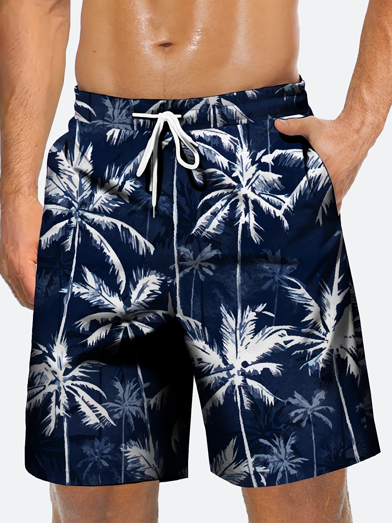 Owen - 3pcs Hawaiian Shorts with Drawstring and Fancy Palm Tree Prints for Men