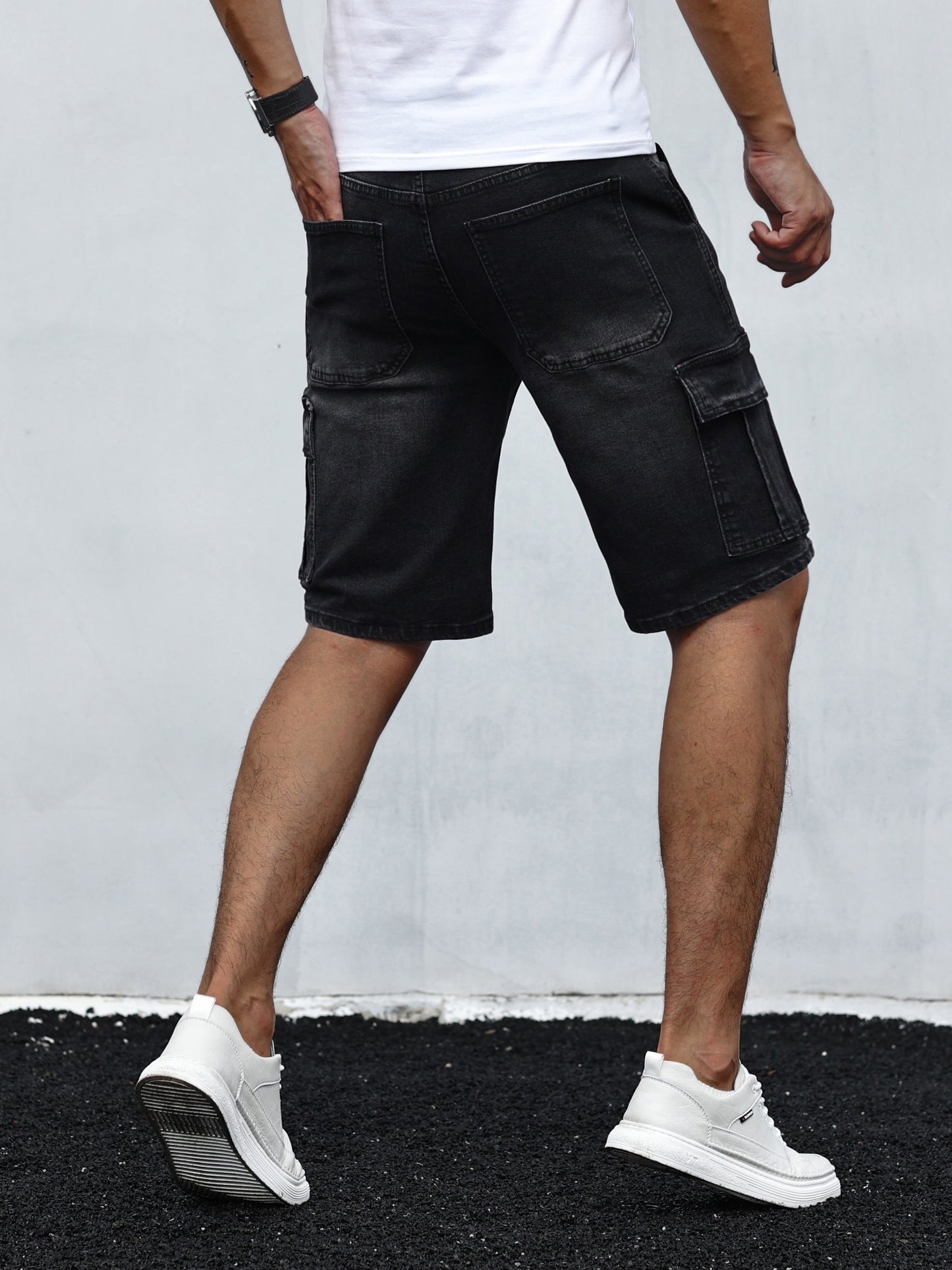 Joshua - Denim Cargo Shorts with Flap Pockets for Men