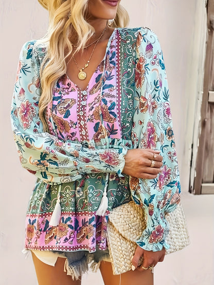 Shannon – V-Neck Blouse with Tassels and Ruffle Hem