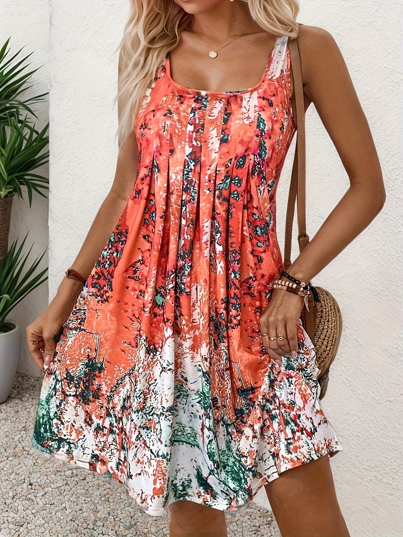 Candence - Floral Print Scoop Neck Tank Dress for Women