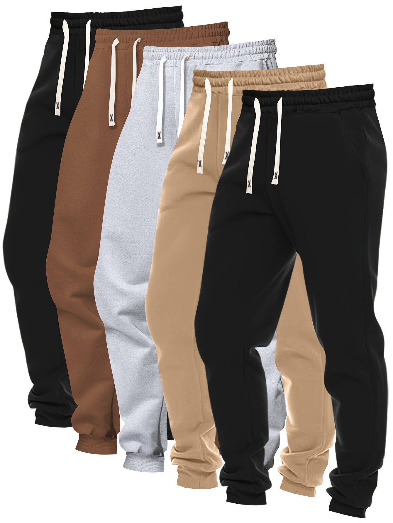 Dennis - 5pcs Set Solid Color Jogging Pants with Regular Fit and Pockets for Men