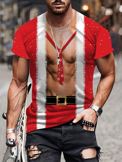 Grayson - Casual T-Shirt with 3D Christmas Muscle Men Print for Men