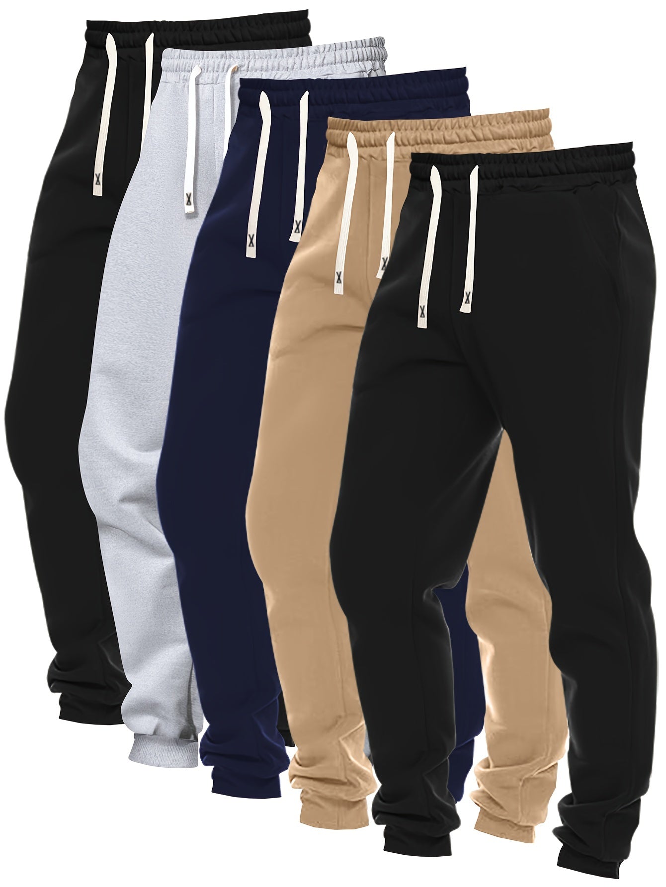 Dennis - 5pcs Set Solid Color Jogging Pants with Regular Fit and Pockets for Men