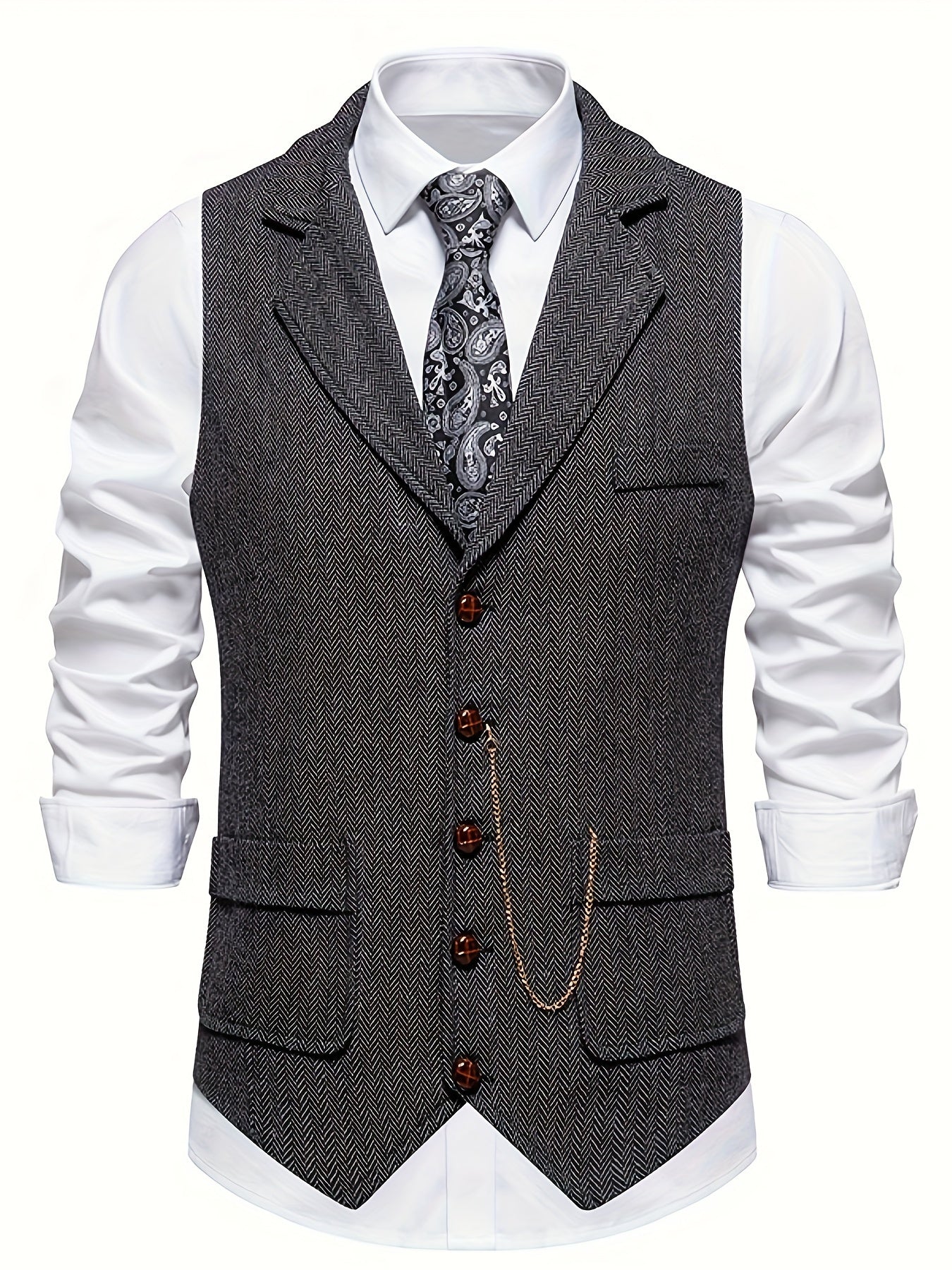 Clarence - Retro Herringbone Single Breasted Waistcoat for Men