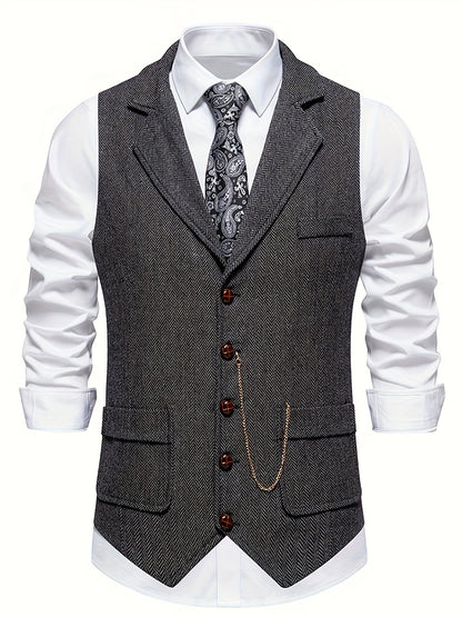 Clarence - Retro Herringbone Single Breasted Waistcoat for Men