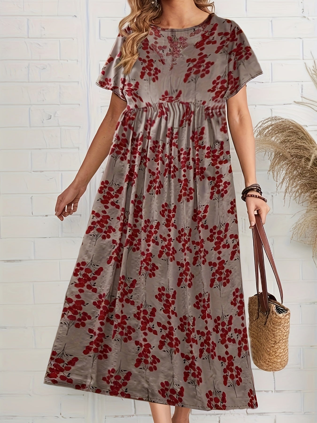 Emma - Vintage Loose Smocked Dress with Floral Print for Women