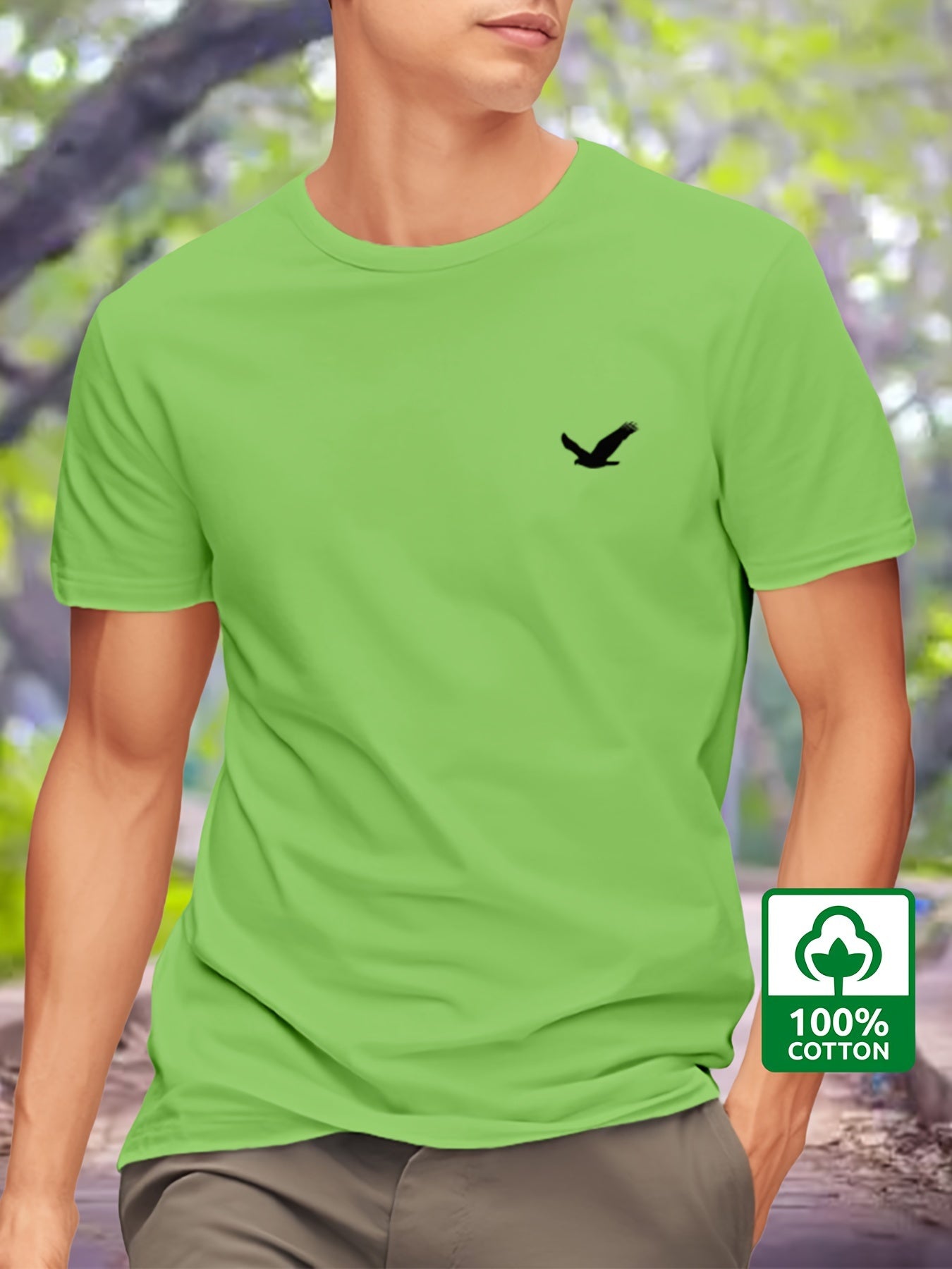 William - Casual Cotton T-Shirt with Printed Bird Design for Men