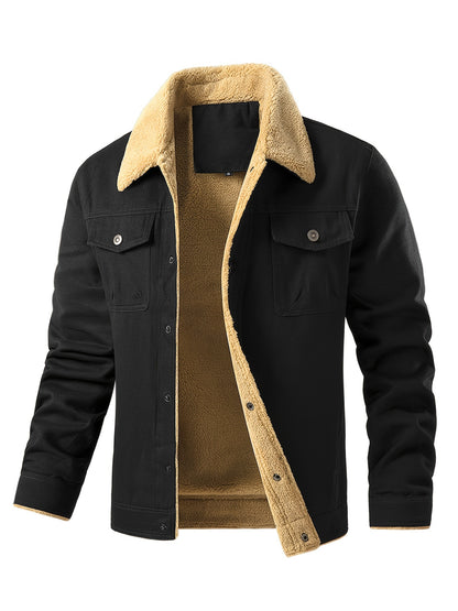 Christopher - Casual Warm Fleece Jacket with Flap Pocket and Button Up for Men