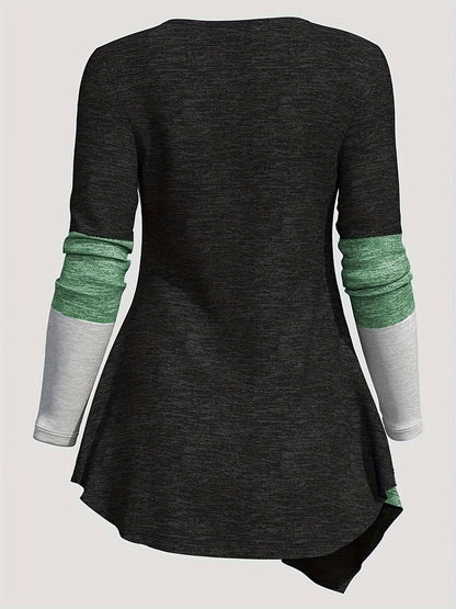 Amy – Patchwork Long Sleeve Asymmetrical T-Shirt