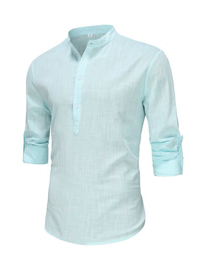 Leo - Casual Long Sleeve Shirt with Button and Boat Neck for Men