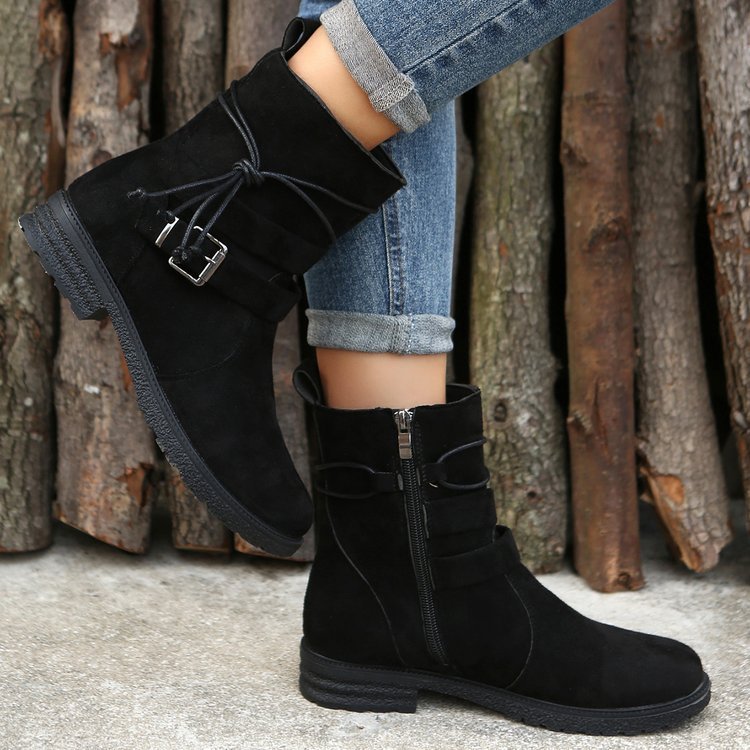 Susan – Women's Retro Buckle Ankle Boots with Side Zipper