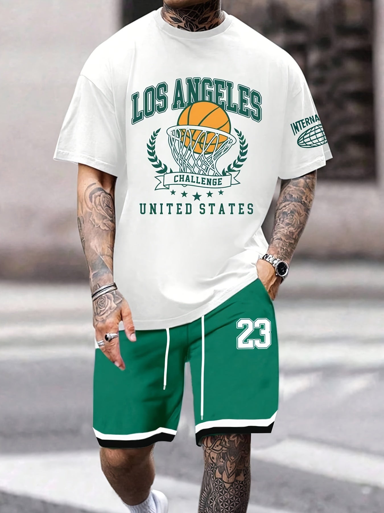 Ian – Men's Basketball Graphic Print Casual T-Shirt & Shorts Set