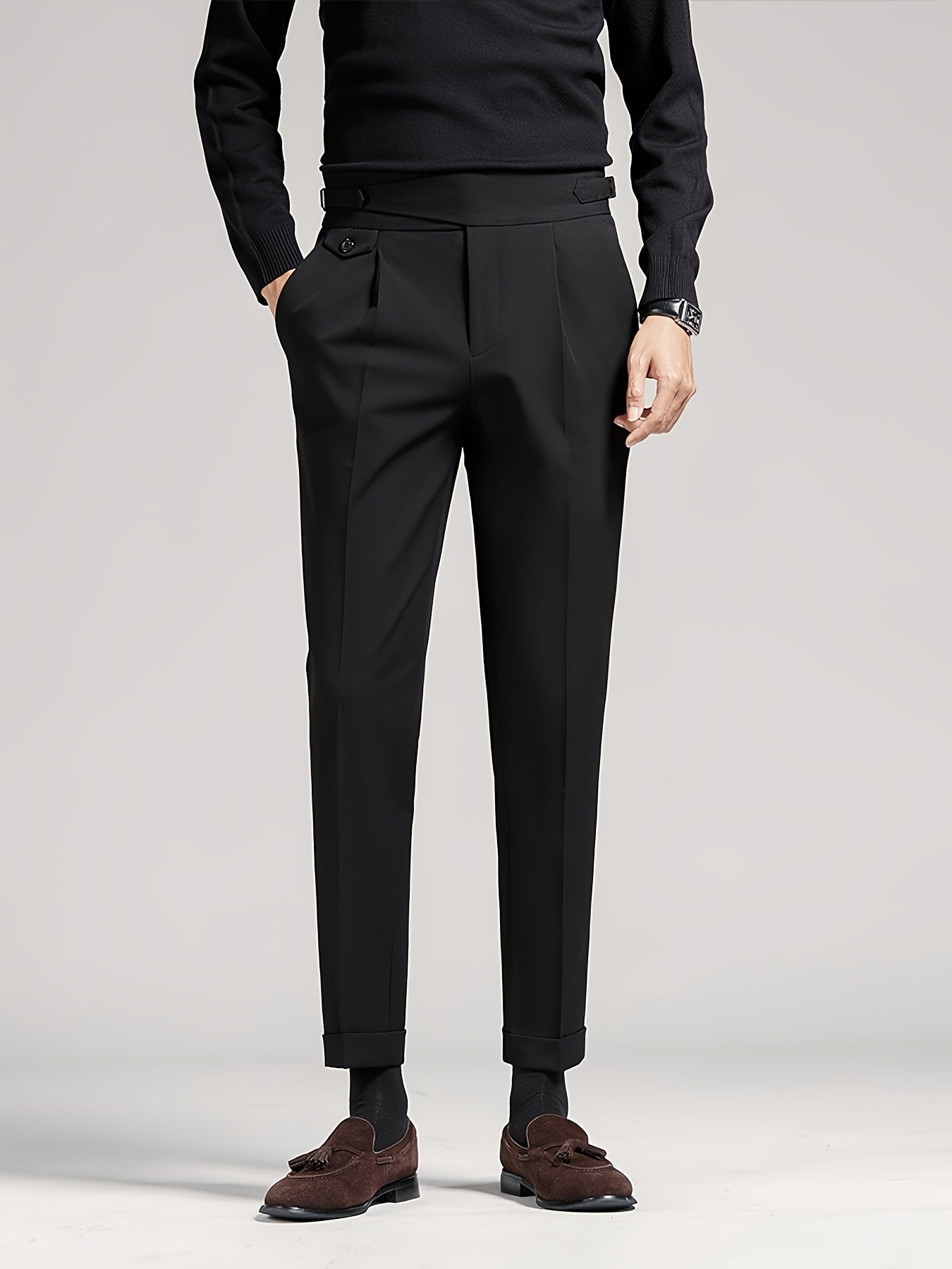 Danny – Men's Sleek Black Cropped Suit Pants