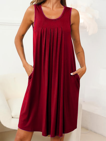 Christina – Sleeveless Pleated Dress with Crew Neck