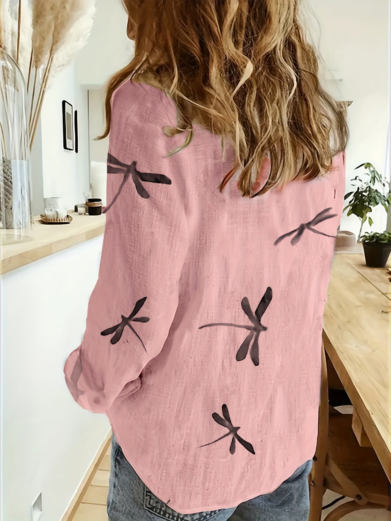 Abigail - Button Front Shirt with Dragonfly Print for Women