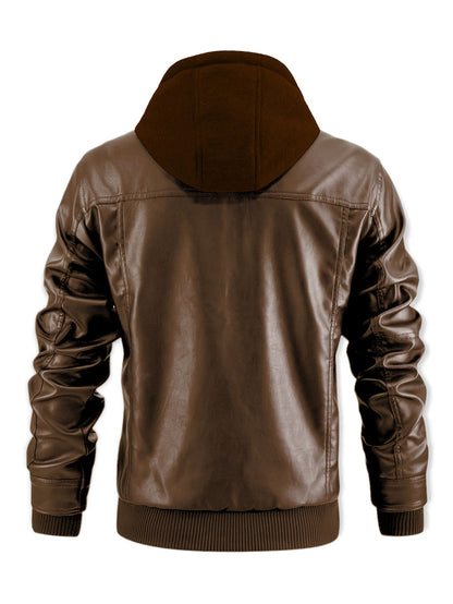 Damon - Casual 2-in-1 PU Leather Jacket with Zipper Up and Detachable Hood for Men