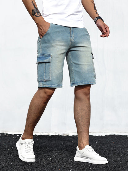 Joshua - Denim Cargo Shorts with Flap Pockets for Men